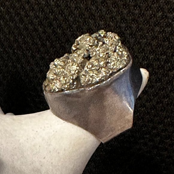 * WOW FACTOR * Rebecca Collins modernist Sterling and Pyrite ring* - Picture 1 of 5